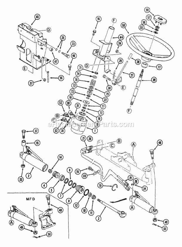 Steering - 2wd Diagram and Parts List for 544-434D100, 545-434D100, 546-434D100 Cub Cadet Lawn Tractor